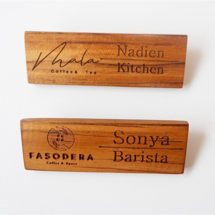

*#*#*#*#] Name/Pin Tag Kayu Custom Grafir Nama & Logo Pin Tag Cafe & Restaurant