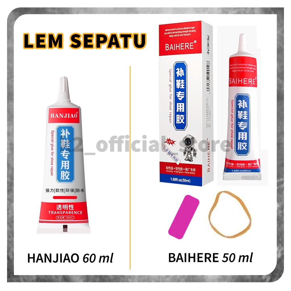 Lem Perekat Sepatu BAIHERE 50 ml Super Kuat / Lem Sepatu Tahan Air Super Kuat HANJIAO 60ML Tanpa Bekas Dan Tidak Bau / Cairan Penambal Sol Sepatu Sendal Heels / Lem Perbaikan Serbaguna Tahan Air / Shoes Glue Waterproof Tahan Lama