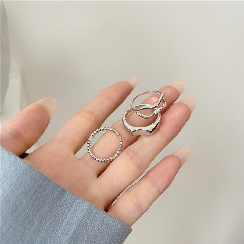 Candy Jewelry 3 Pcs Fashion Ring Sets Metal Silver Gold Plated Geometric Finger Rings for Women Minimalist Accessories