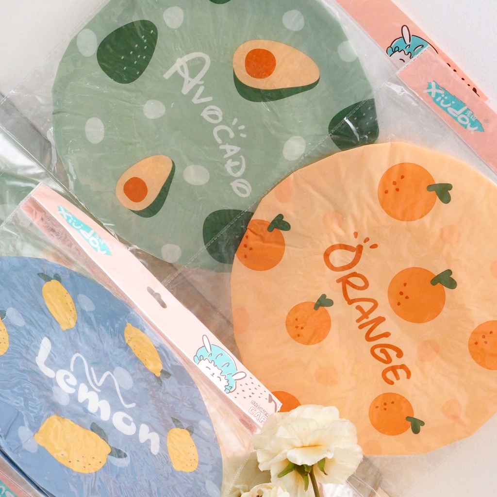 Shower Cap Karakter Motif Buah Penutup Rambut Kepala Mandi Topi Keramas Anak Dewasa Waterproof