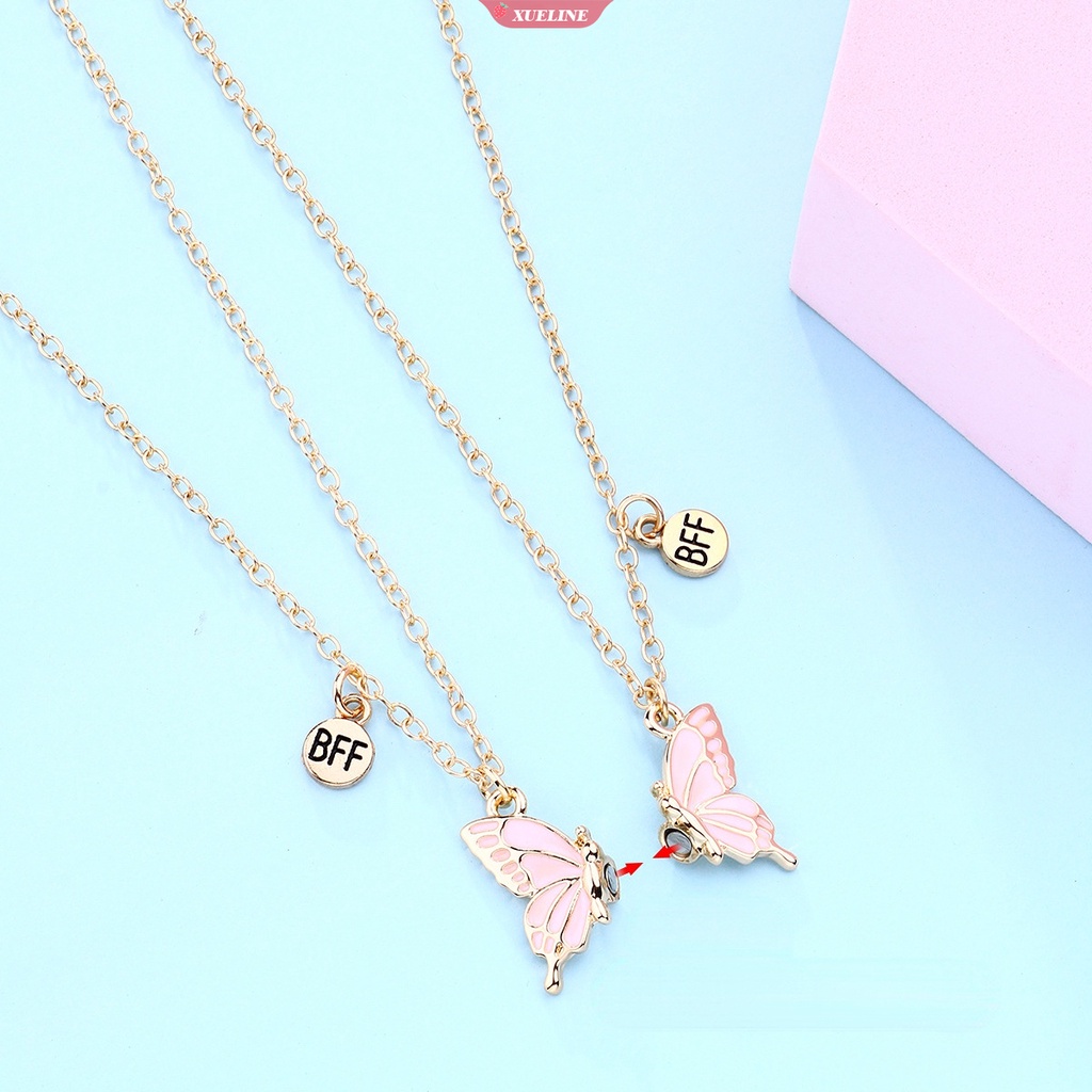 Fashion BFF best friend Kupu-Kupu Kalung Perempuan Warna Atraksi Magnetik Pasangan Liontin set Pacar Persahabatan Perhiasan 2 Pcs [ZXL]
