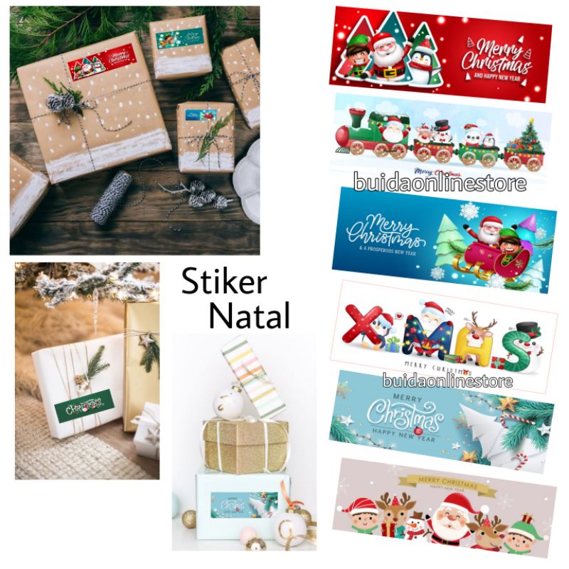 

Stiker Natal Sticker Merry Christmas Label happy new year segel kemasan dekorasi packaging kado hadiah gift kotak sealer panjang banner tag hiasan hampers parcel
