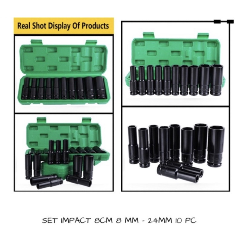 kunci shock impact wrench 1/2” 10pcs ukuran 8-24mm mata kunci sok