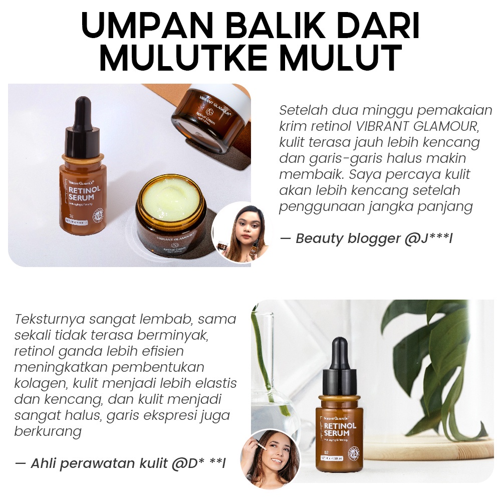 Vibrant Glamour Serum Retinol Essence Anti Penuaan Anti Kerut Lingkaran Hitam Mumutihkan Mencerahkan-30ml