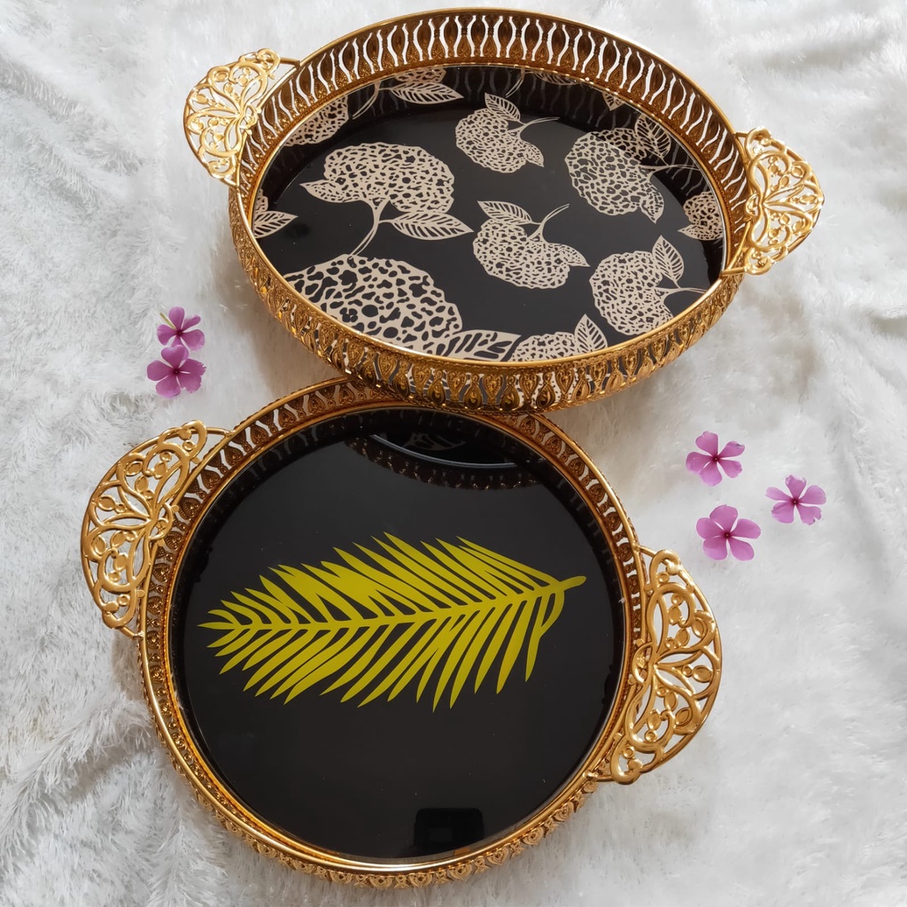 Hiasan Nampan Rumah Tangga / Nampan Gold Hiasan Bulat Elegan