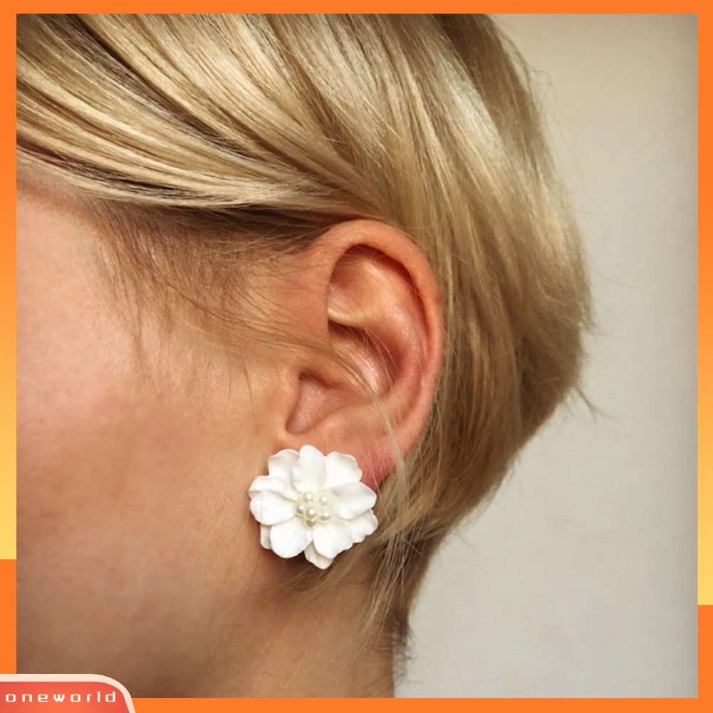 OW@ Elegant Resin Flowers Faux Pearls Women Earrings Ear Studs Dating Party Jewelry