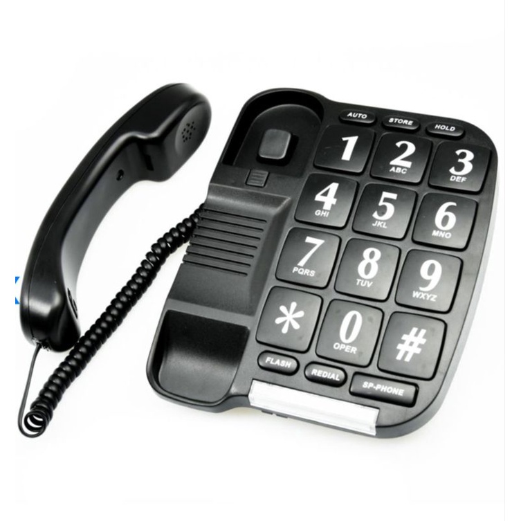 KRISBOW Telepon Basic Tombol Besar/Telepon Kabel/Telepon Kantor-Hitam
