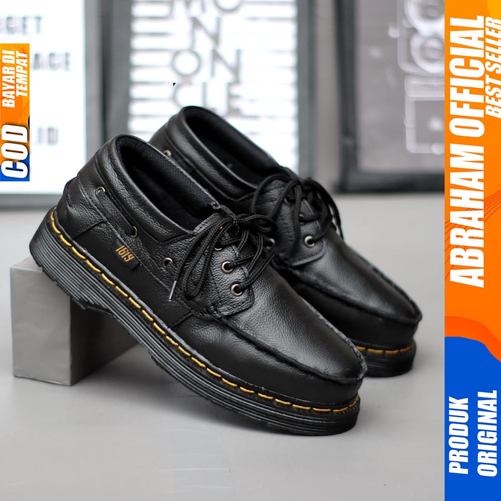 Sepatu Formal Kerja Pantofel Pria Kulit Asli Docmart Low Boots Hitam Abraham GANI