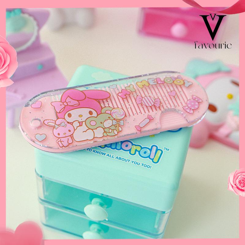 CODSisir Kecil Plastik  Kartun Lucu Lipat Portabel Sisir Poni  Kuromi Melody Cinnamoroll Kitty-FA