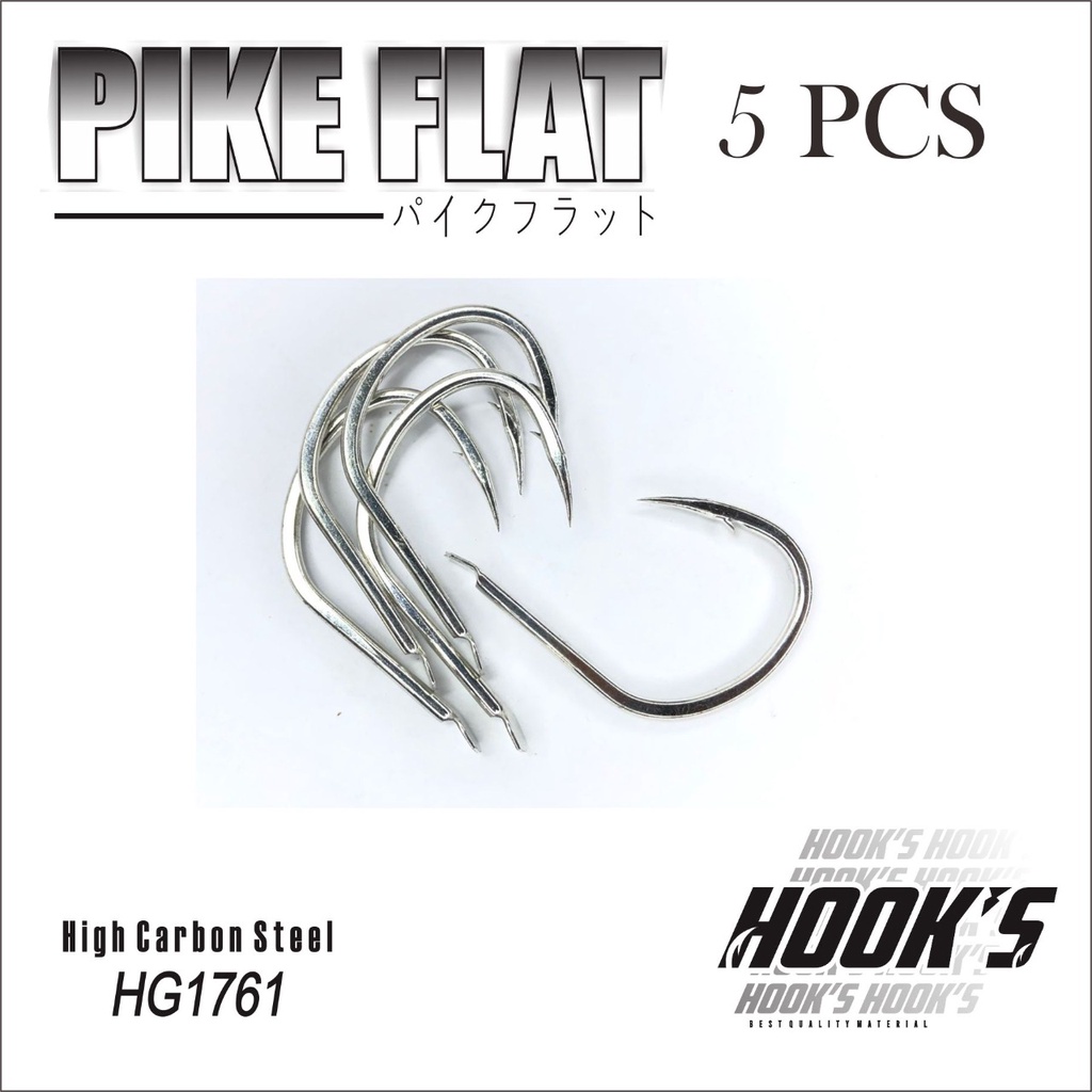 Mata Kail Tidak Berlubang PIKE FLAT 5pcs Hook Carbon Steel