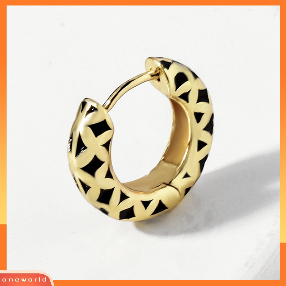 [WONE] 1pc Ukir Pola Geometris Blok Warna Enamel Huggie Anting Wanita Perhiasan