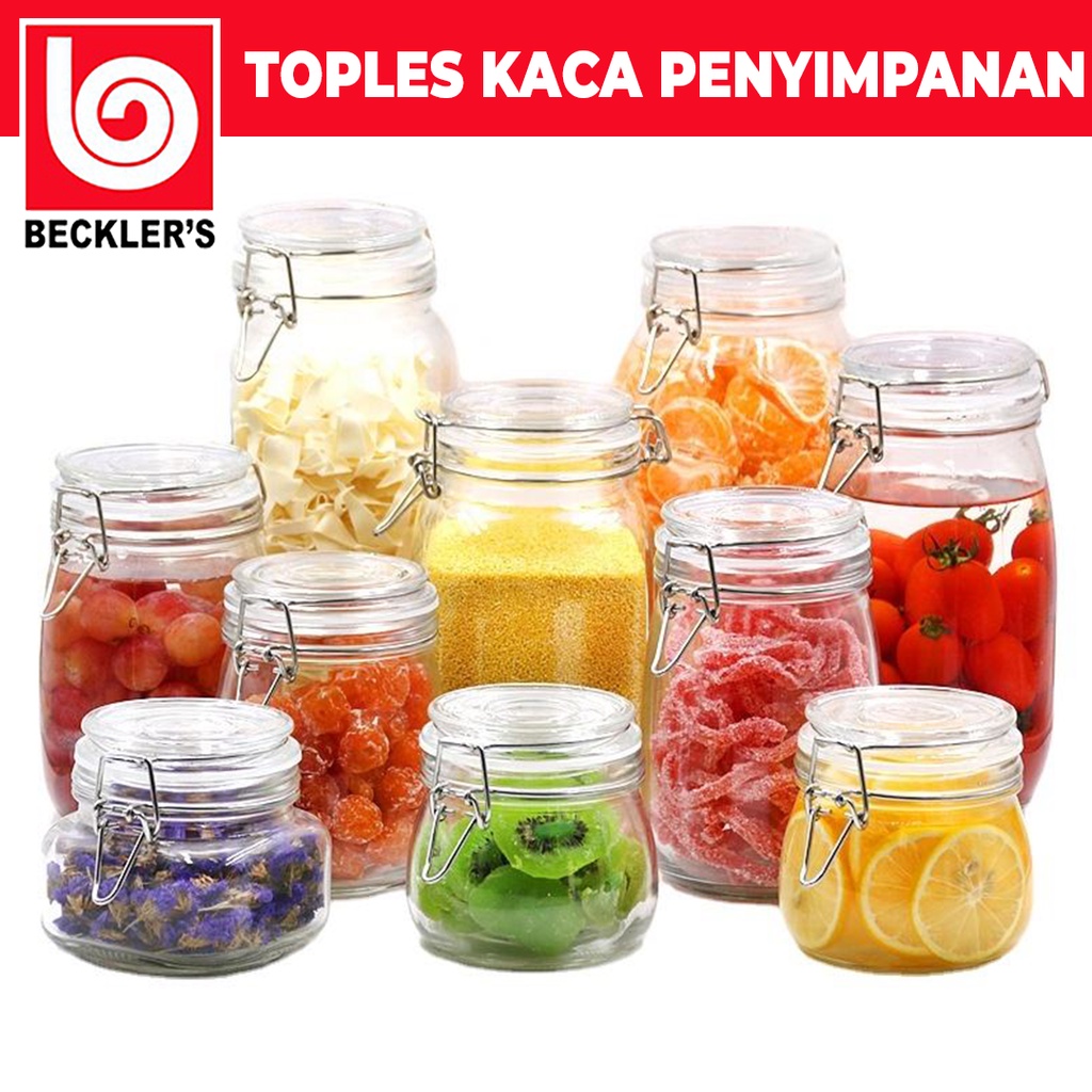 Toples Kaca Kedap Udara Toples Makanan Bening Hermatico / Toples Makanan Kaca Bening Serbaguna Jar 500ml, 750ml ,1000ml