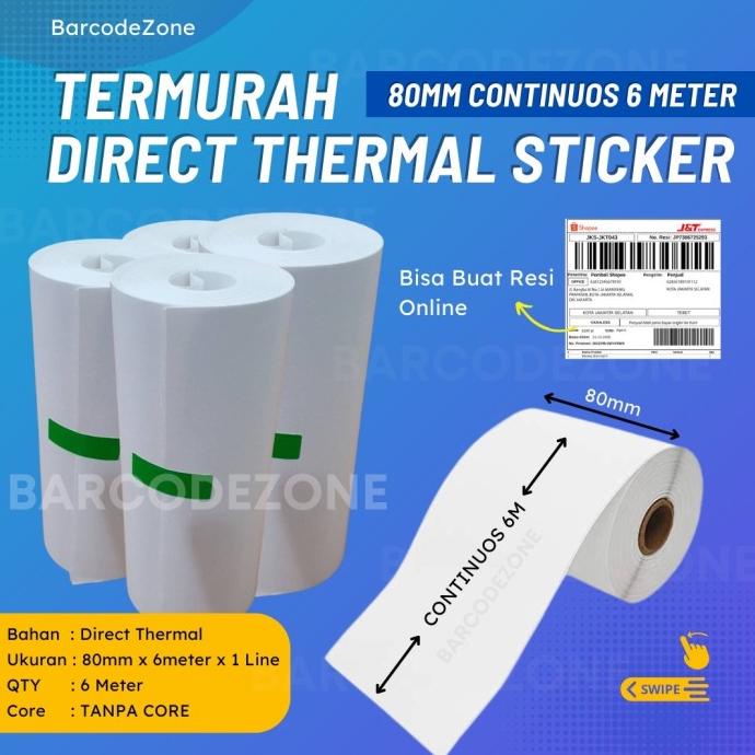 

KERTAS THERMAL STIKER / LABEL 80MM X 6METER -LABEL CONTINUOUS - TEMPEL