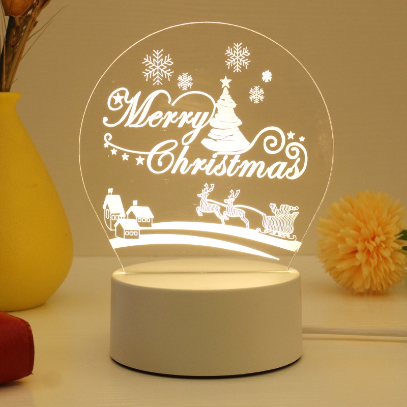 Lampu Akrilik LED 3D Lampu Dekorasi Natal Transparan Pajangan Lonceng Lampu Hias Lampu Kado Natal Merry Chrismast