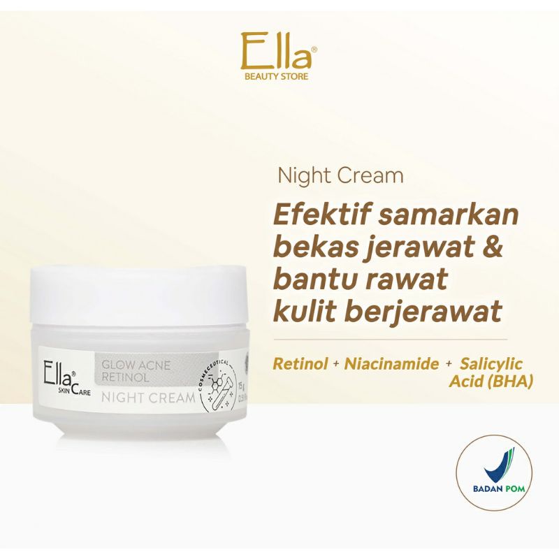 Ella Skincare Glow Acne Retinol Night Cream| krim malam retinol untuk kulit jerawat