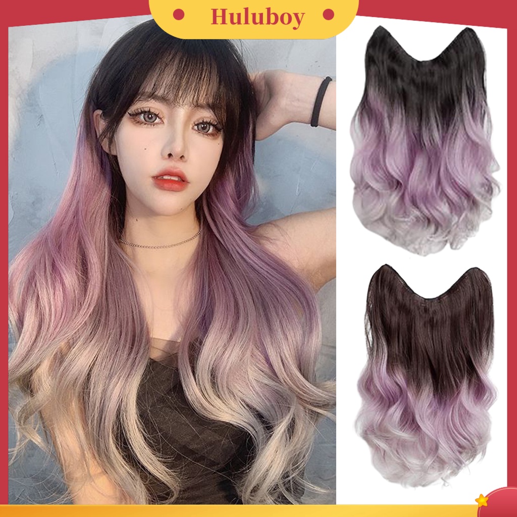 Wig Rambut Palsu Wanita Model Panjang Keriting Warna Gradasi