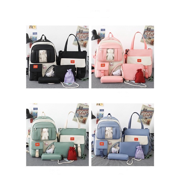 TAS RANSEL ANAK PEREMPUAN import set 5 in 1 SD SMP SMA BACKPACK REMAJA SEKOLAH boneka