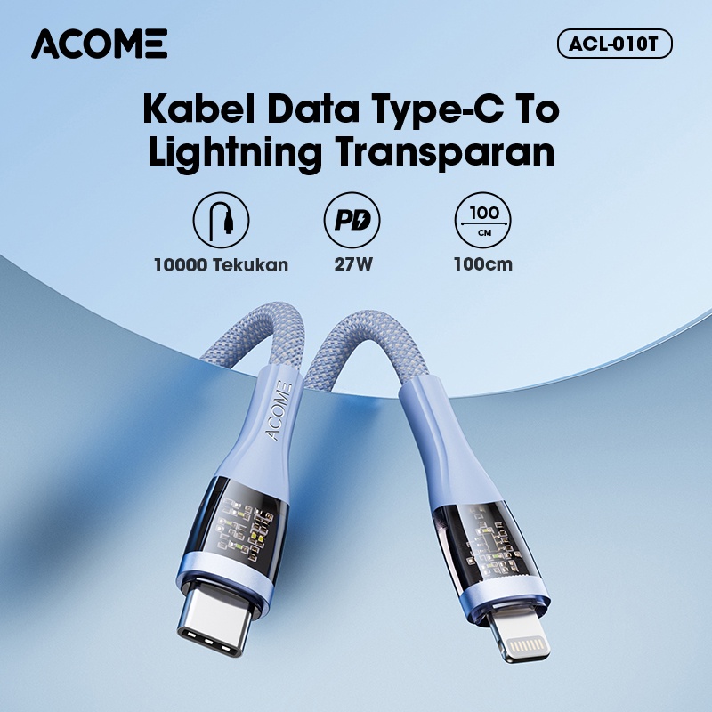 ACOME Kabel Data Charger 100cm Lightning Fast Charging 27 Watt ACL-010T Original - Garansi Resmi 1 Tahun