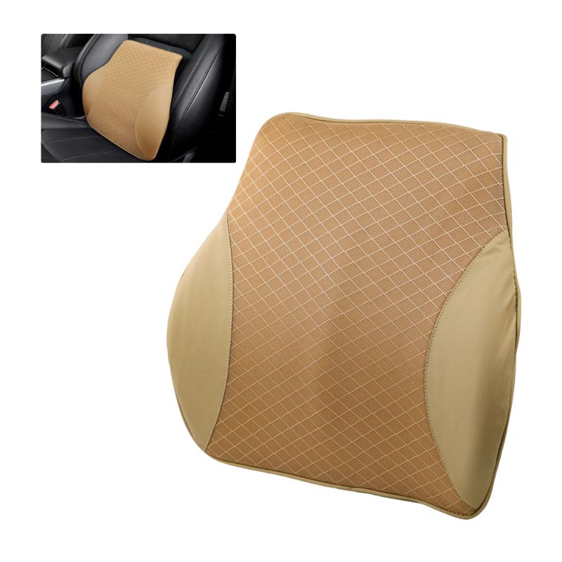 Bantal Leher Bantal Punggung Kursi Mobil Ergonomis Memory Foam Warna Black&amp;Beige