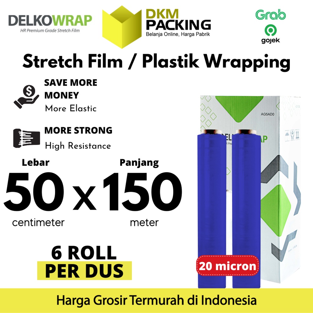 Plastik Wrapping Stretch Film 50cm x 150m BIRU DELKOWRAP KARGO /DUS