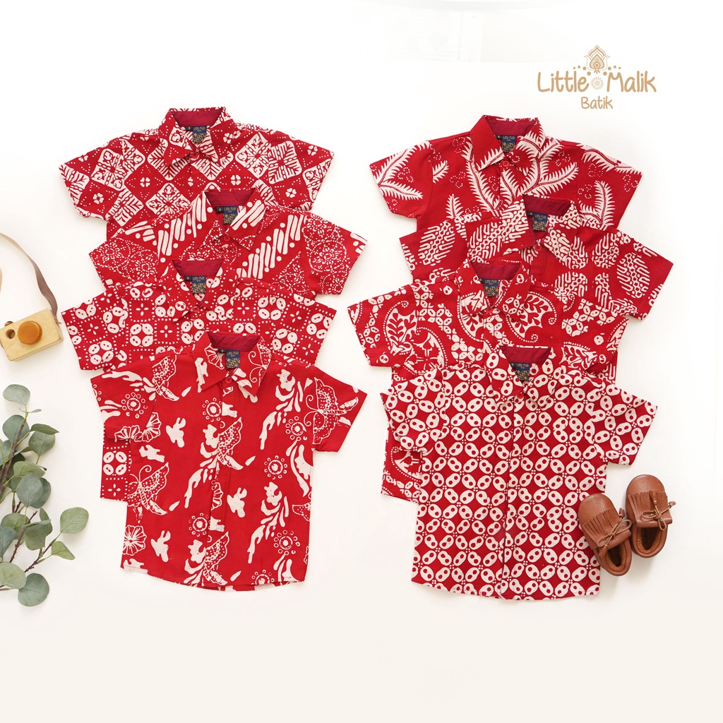 -Batik Organik- Kemeja Batik Anak Lengan Pendek By Little Malik Batik, Garutan Merah