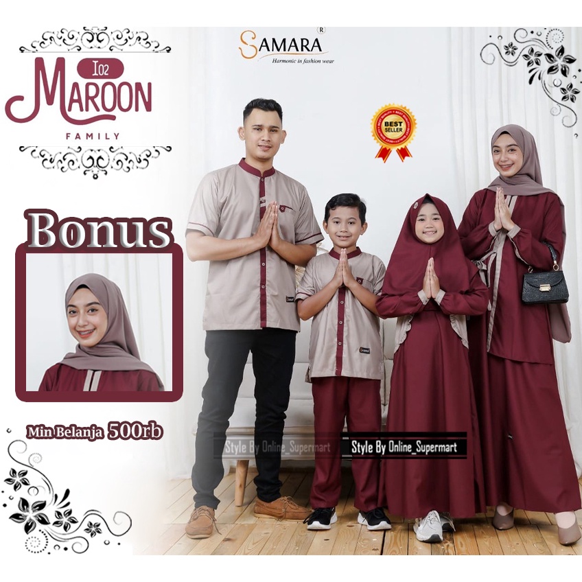 Busana Muslim Couple Sarimbit Gamis Couple Keluarga Maroon