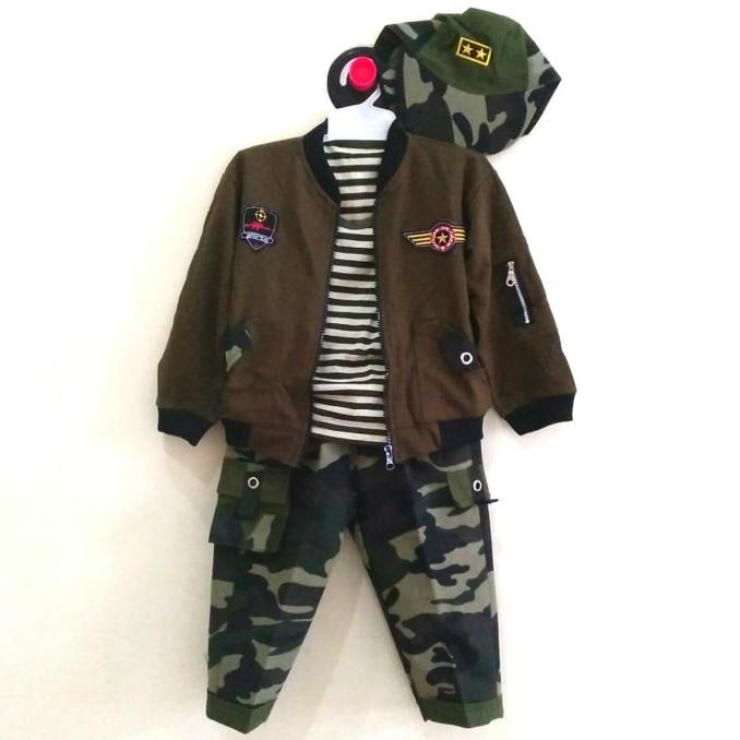 Setelan Baju Bayi Anak Cowok / Laki-Laki Army Tentara Jaket Bomber