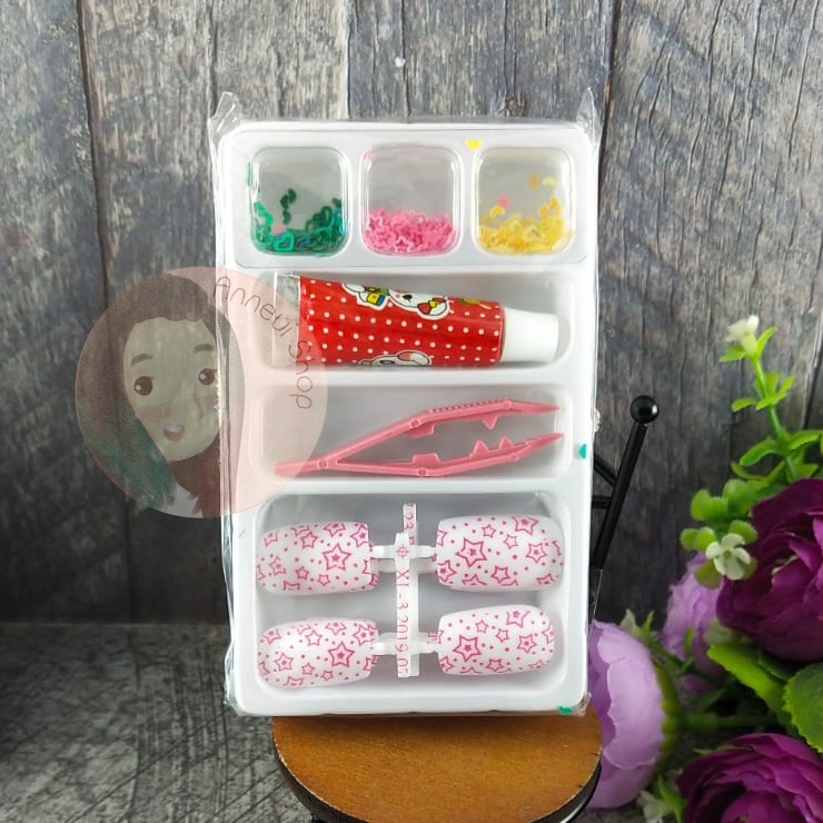 Girls Nail Art Kit Set Kuku Palsu Anak dan Dewasa Fake Nails Kuku Palasu Hollow Glitter Lem Kuku Glue Craft Kosmetik Hiasan Kuku Eye Korean Make Up Handphone Decorations Wedding Party Cosplay Metallic Holographic Iridescent Shimmer Star Chunky