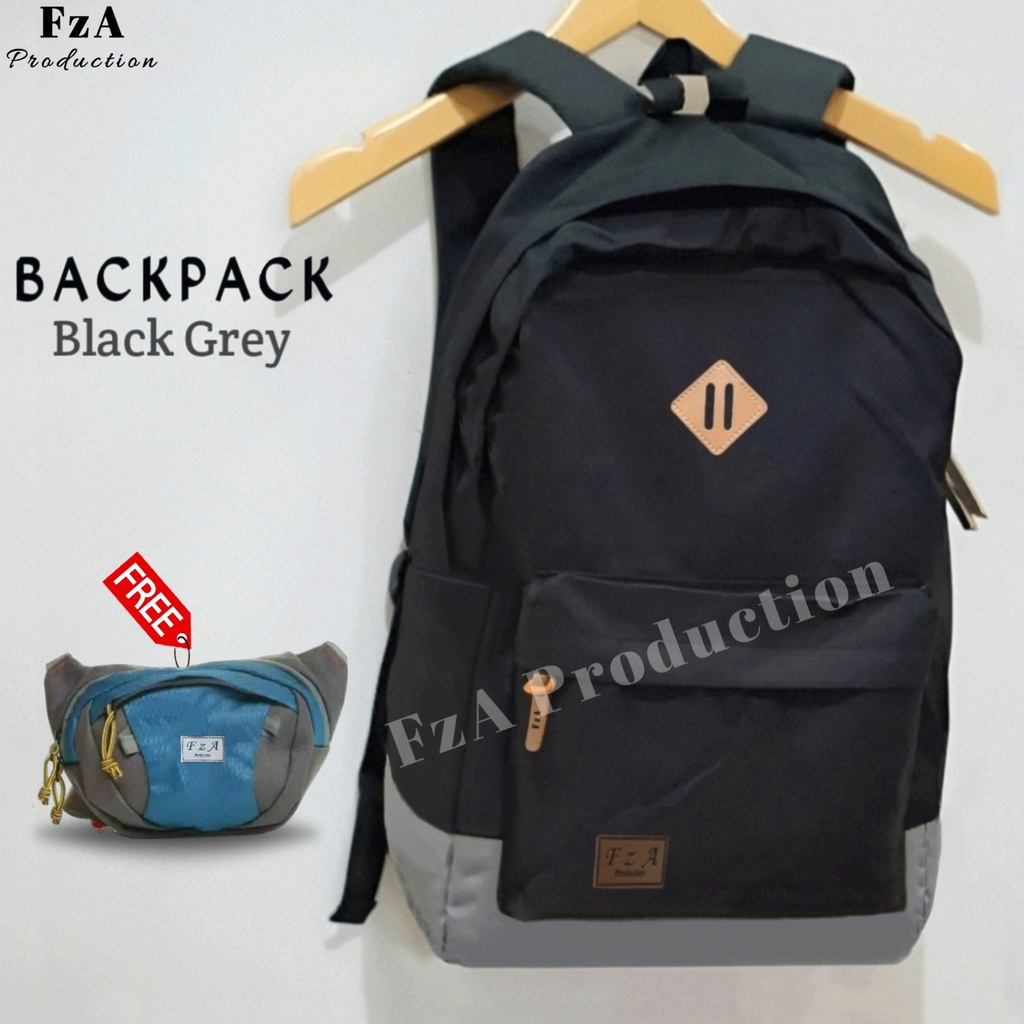 Tas Ransel Punggung Distro Casual Pria Wanita / Tas Ransel Laptop Original - FzA FREE Tas Slempang Waistbag