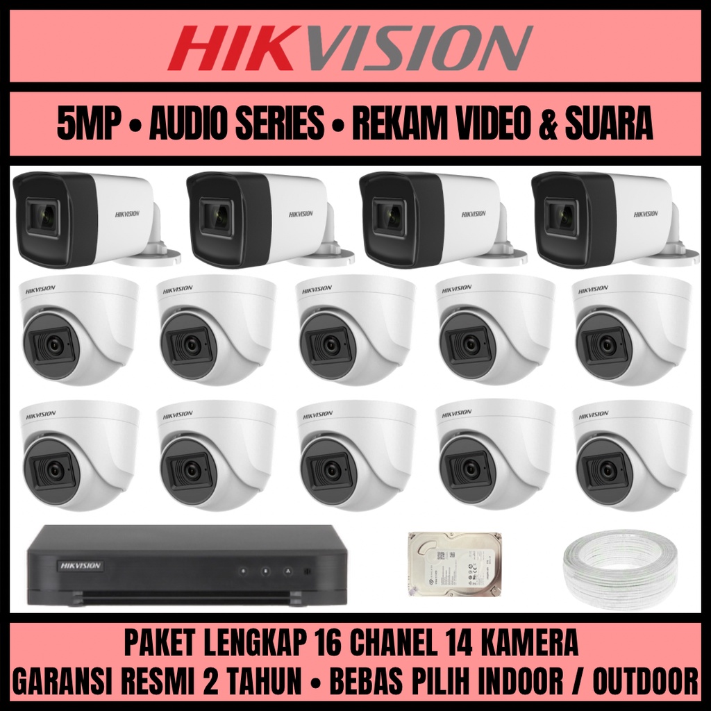 PAKET CCTV HIKVISION 3K 5MP 16 CHANNEL 14 CAMERA KAMERA CCTV TURBO HD