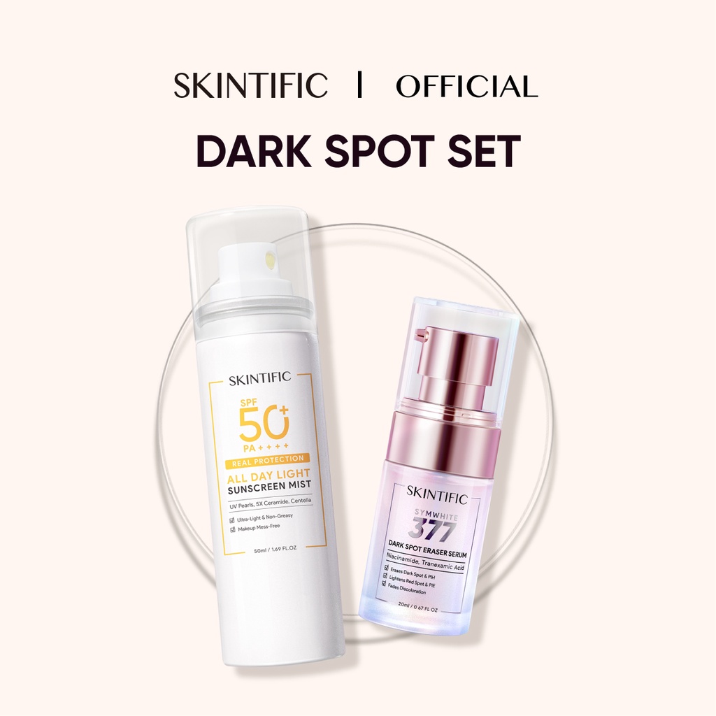SKINTIFIC Sunscreen Spray 50ml + SymWhite 377 Dark Spot Serum Mencerahkan Kulit Brightening Serum UV Shield SPF50 PA++++