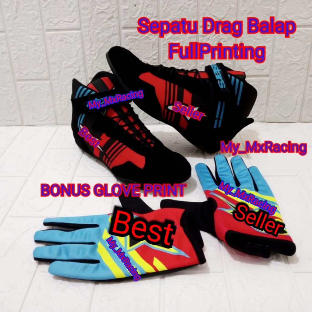 sepatu drag PRINTING balap touring balap  BONUS SARUNG TANGANFULLPRINTING sepatu rally slalom terlaris new kualiaty terbaru sepatu keren