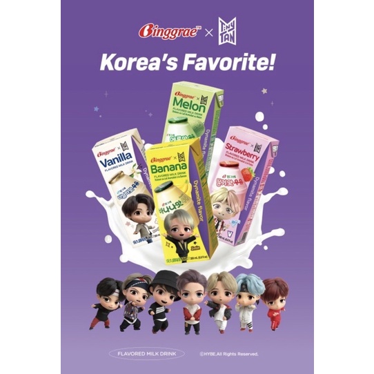 

Binggrae BTS Milk Banana / Vanilla / Melon / Strawberry 200 ML