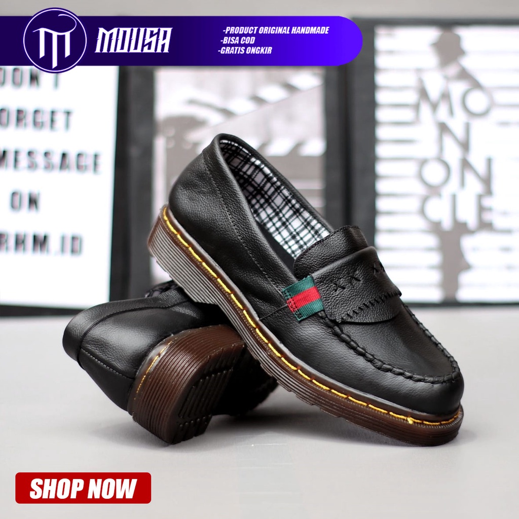 Sepatu Docmart Slip On Pria Pantofel Hitam Kulit Asli Mousa Saber