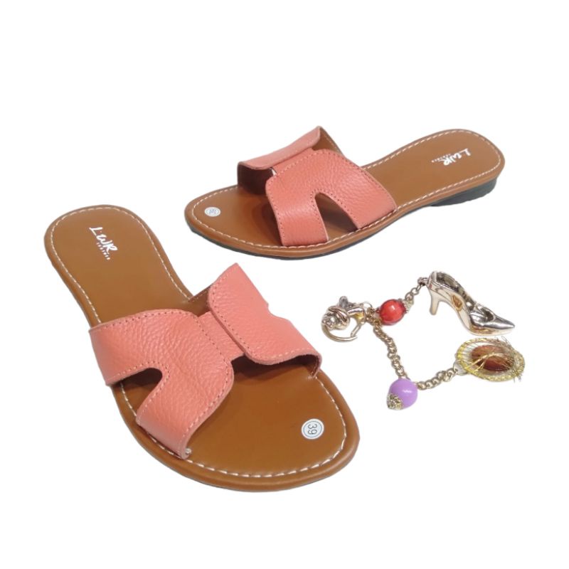 Sandal Wanita Kulit Asli Sandal Slop Sol Karet Tidak Licin