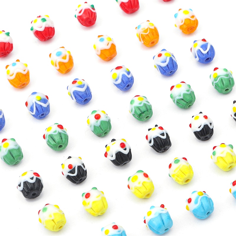 2 Pcs 12 mm Lucu Lampwork Kaca Cupcake Dessert Beads Charm Cocok Asli Kalung Gelang Anting DIY Membuat Kerajinan Perhiasan