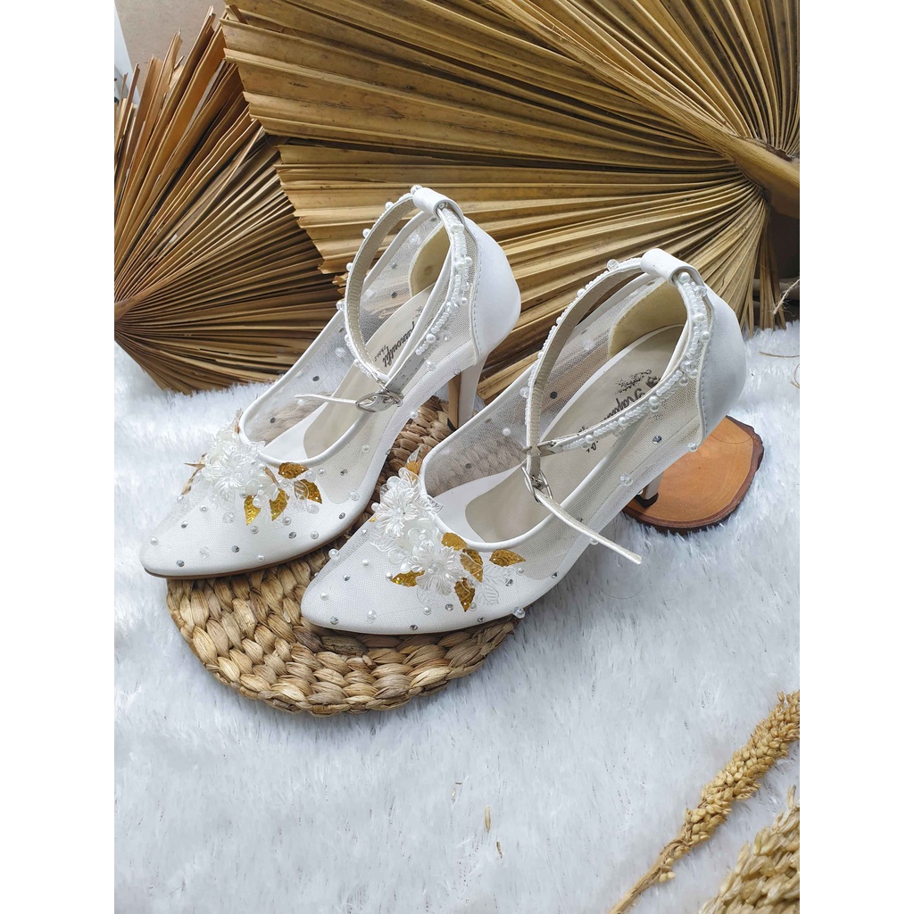 Sepatu wedding cantik Ayyara putih cantik 9 cm