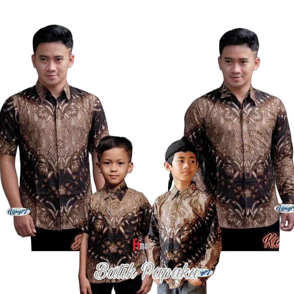 Batik Papaku - Batik Coklat Mocca Kemeja Batik Anak Laki-Laki Lengan Panjang Batik Ayah dan Anak Cow