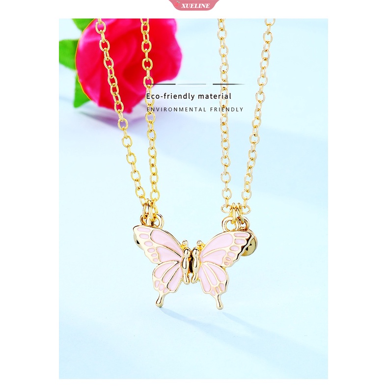 Fashion BFF best friend butterfly Kalung Wanita Warna Atraksi Magnetik Pasangan Liontin set Pacar Persahabatan Perhiasan 2 Pcs [ZXL]