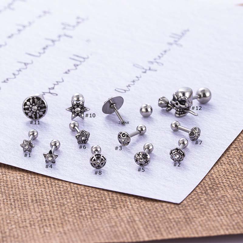 1biji Vintage Stainless Steel 16Gauge Helix Lobe Piercing Stud Earring Unisex