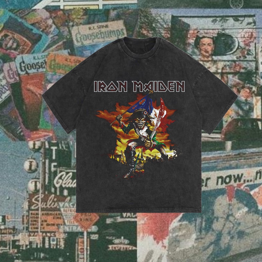HAPI BASIC "Iron Maiden Paris" T-Shirt | Regular T-shirt | Stone Wash | Kaos VINTAGE Iron Maiden | B