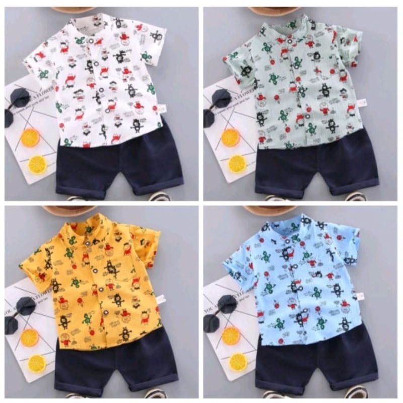 Import Setelan Anak Kemeja Motif Dinosaurus Celana Pendek Umur 1 2 3 4 Tahun