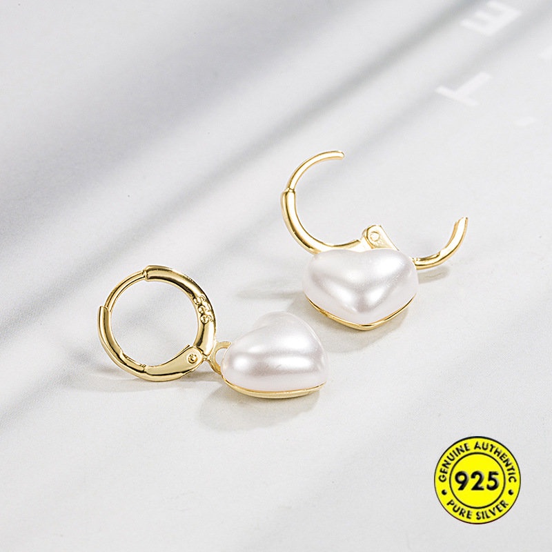 18k Anting Mutiara Hati Perempuan All-Match Anting Sederhana U1178