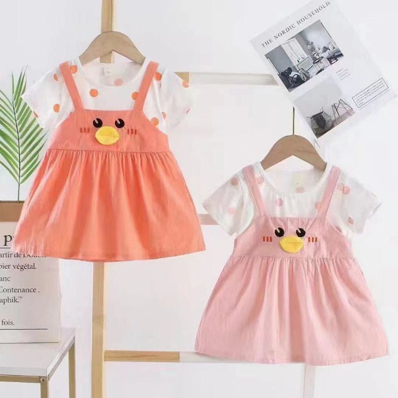 [0-4 th] DRESS ANAK IMPORT KATUN / DRESS ANAK IMUT MOTIF PITA RENDA BEBEK DRESS TUTU ANAK IMPORT PREMIUM /(0-4 Tahun) Dress Anak import overall duck bebek /Baju Bayi Perempuan 100% KATUN PREMIUM QUALITY IMPORT