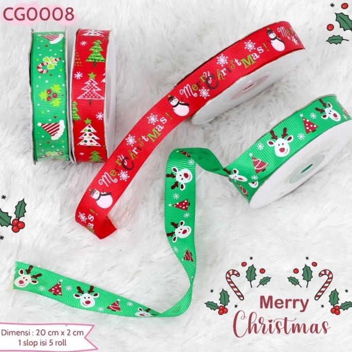

[BISA COD] Pita Roll Motif Natal 2cm CG0008 - 4 Pilihan Motif