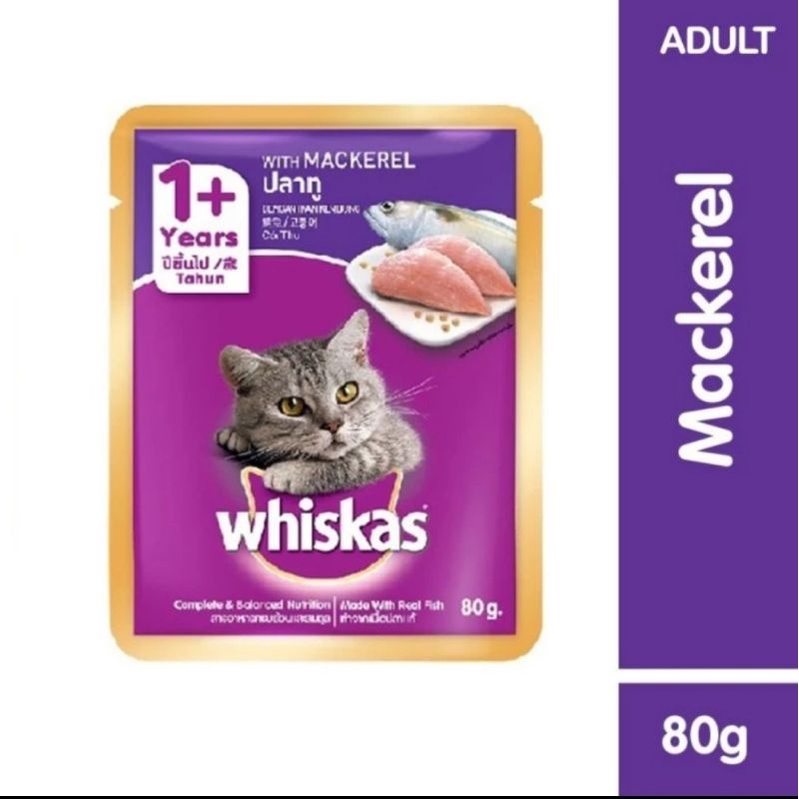 Jual Whiskas pouch Mackarel adult 80gr / whiskas basah mackerel adult1