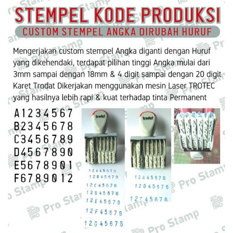 

Tambahan Huruf - Stempel Custom Angka Diganti Huruf Trodat Kode Produksi Kemasan