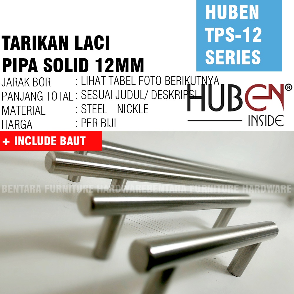 HUBEN TPS-12 128 MM BESAR  HANDLE TARIKAN PIPA SOLID MINIMALIS BRUSH NICKEL STEEL BAJA