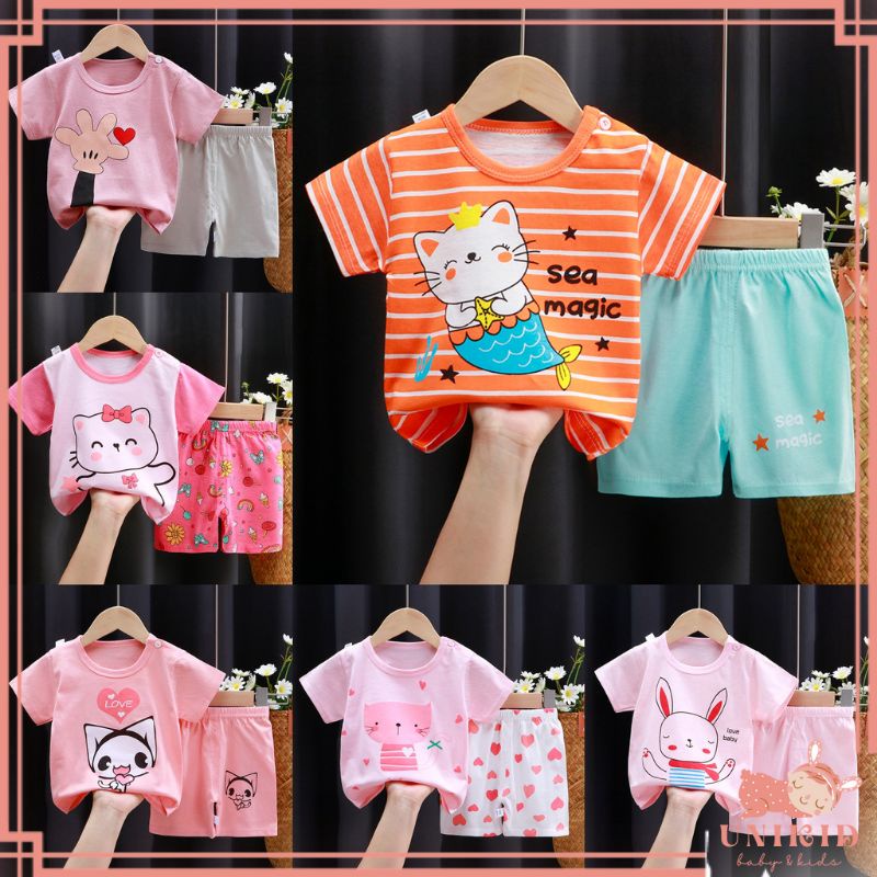 UNIKID BAJU PIYAMA BAYI DAN ANAK / BAJU BAYI PEREMPUAN / BAJU ANAK PEREMPUAN / SETELAN BAYI STELAN BAYI MOTIF IMPORT