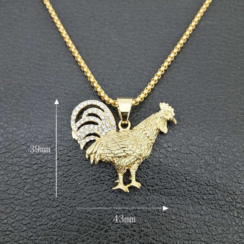 Vintage Hip Hop Fashion Pria Zirkon Ayam Liontin Kalung Pesta Perhiasan Aksesoris